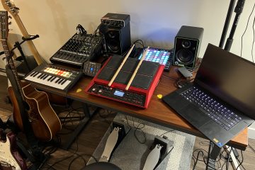 a bunch of music equipment