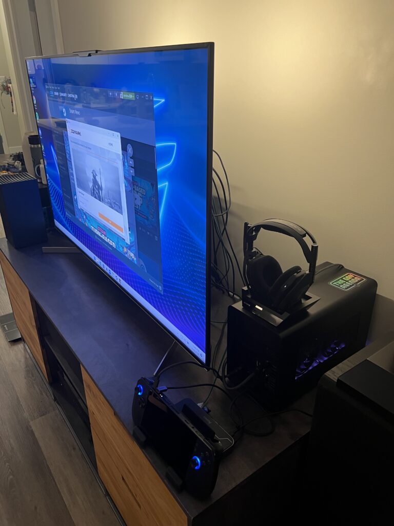 ROG Ally X connected to a Razer Core X Chroma running a TV off an nVidia RTX4070